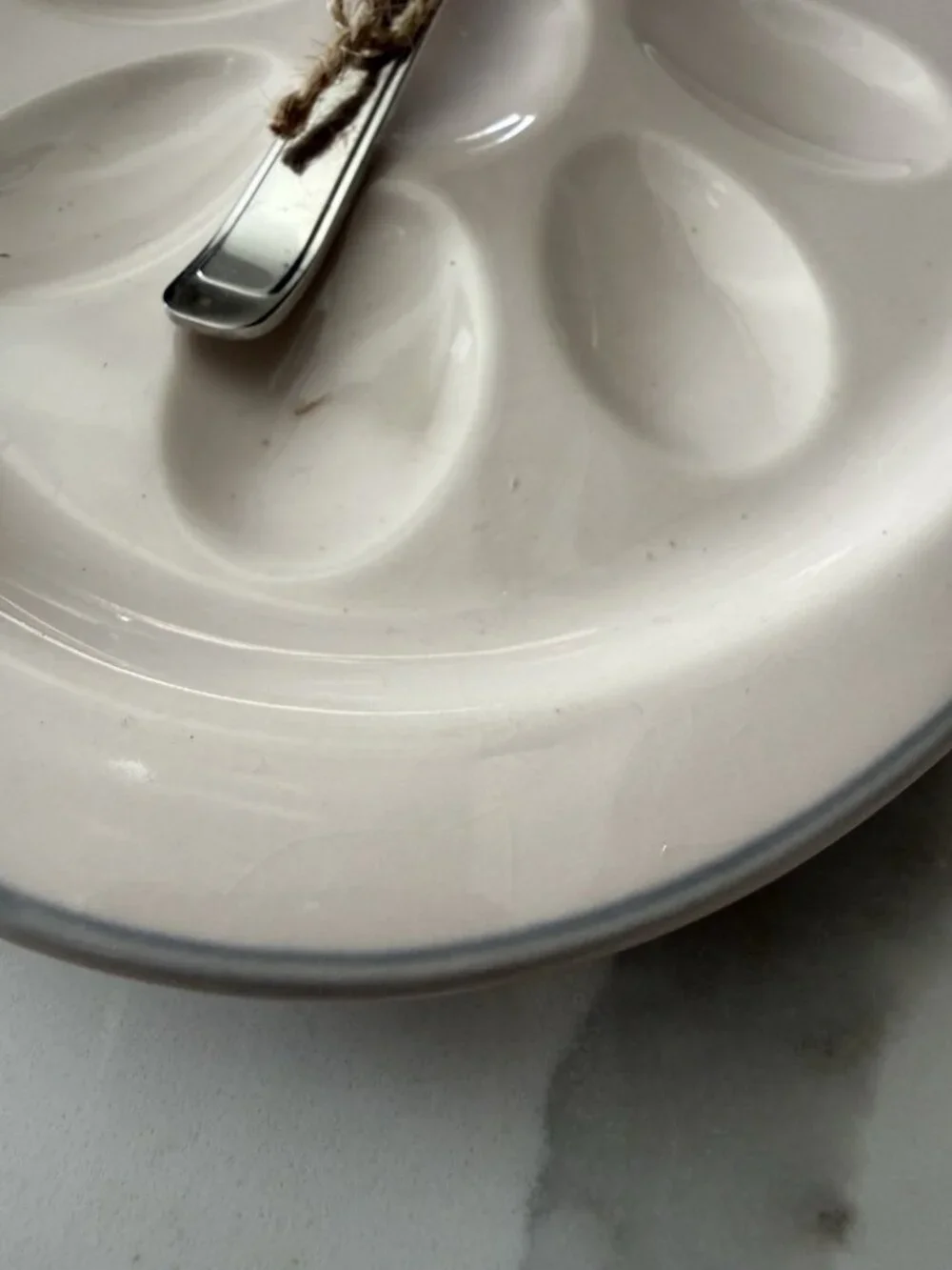 Vintage White Oval Deviled Egg Plate Holds 12 Eggs with Deviled Egg Fork